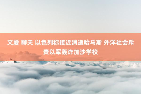 文爱 聊天 以色列称接近消逝哈马斯 外洋社会斥责以军轰炸加沙学校