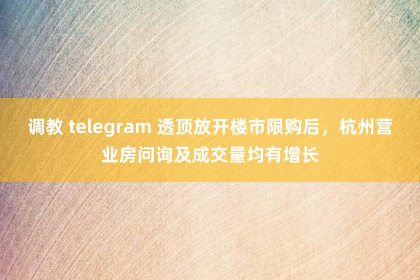 调教 telegram 透顶放开楼市限购后，杭州营业房问询及成交量均有增长