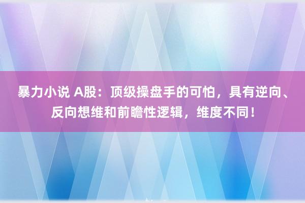 暴力小说 A股：顶级操盘手的可怕，具有逆向、反向想维和前瞻性逻辑，维度不同！