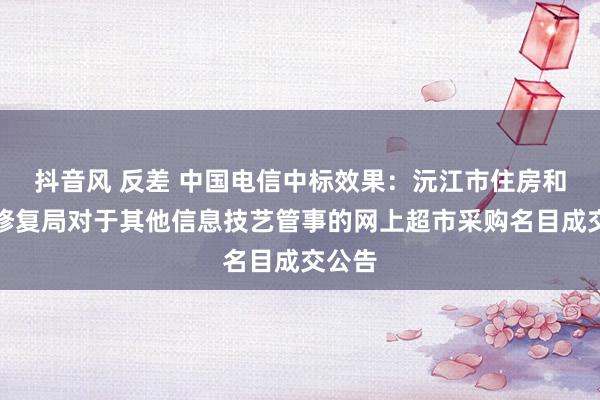 抖音风 反差 中国电信中标效果：沅江市住房和城乡修复局对于其他信息技艺管事的网上超市采购名目成交公告