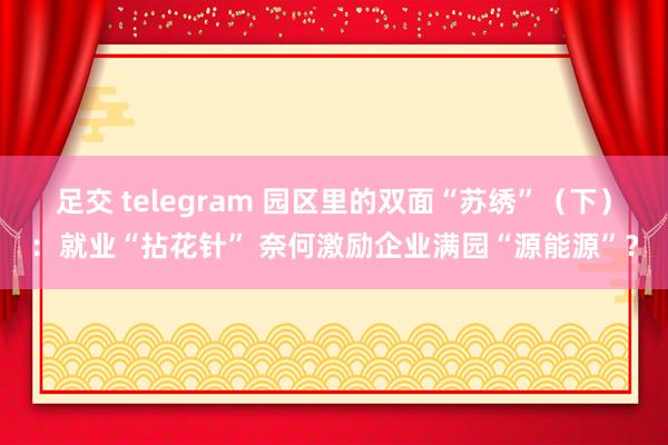 足交 telegram 园区里的双面“苏绣”（下）：就业“拈花针” 奈何激励企业满园“源能源”？