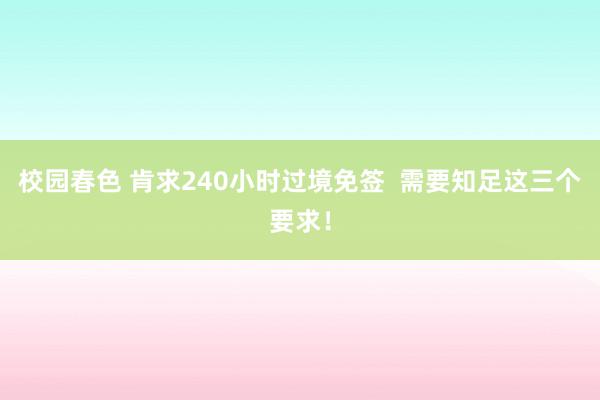 校园春色 肯求240小时过境免签  需要知足这三个要求！