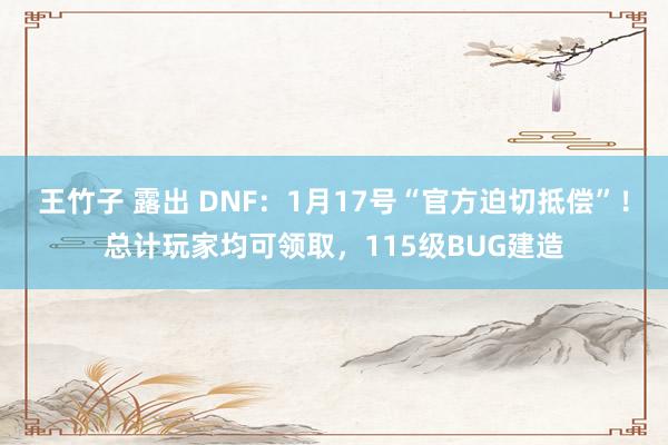 王竹子 露出 DNF：1月17号“官方迫切抵偿”！总计玩家均可领取，115级BUG建造